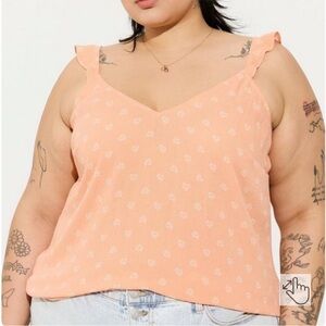 Torrid Washable Crinkle Gauze V-Neck Ruffle Strap Tank